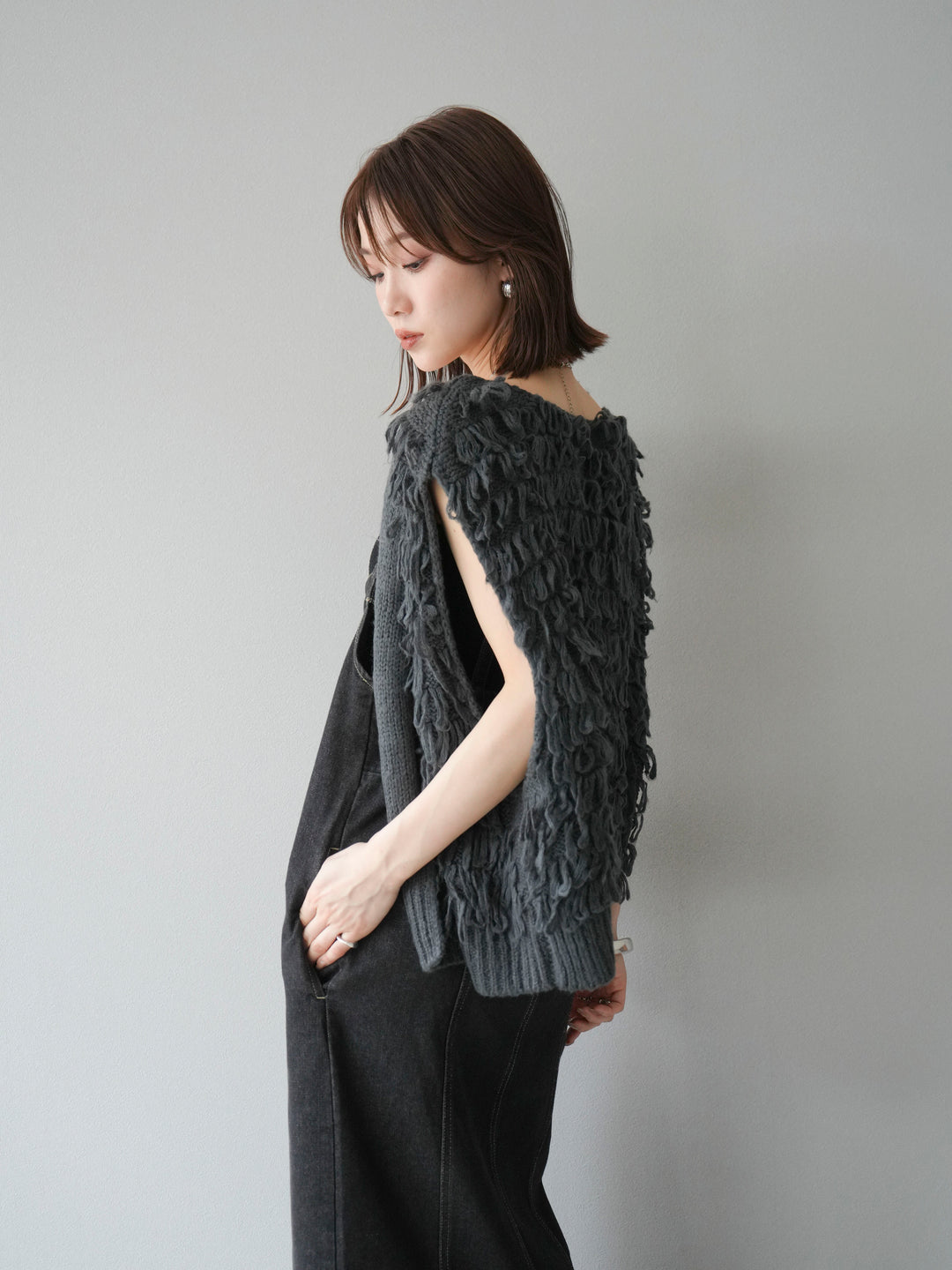 [SET]ループデザインベスト+アシンメトリーデニムワンピース(2set)