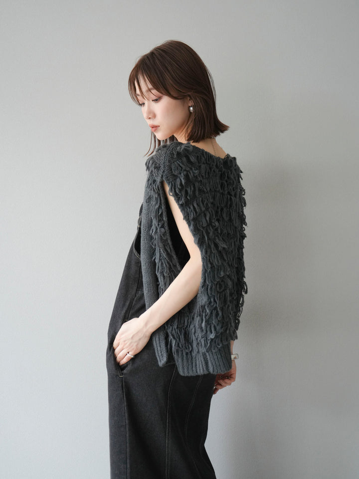 [SET]ループデザインベスト+アシンメトリーデニムワンピース(2set)