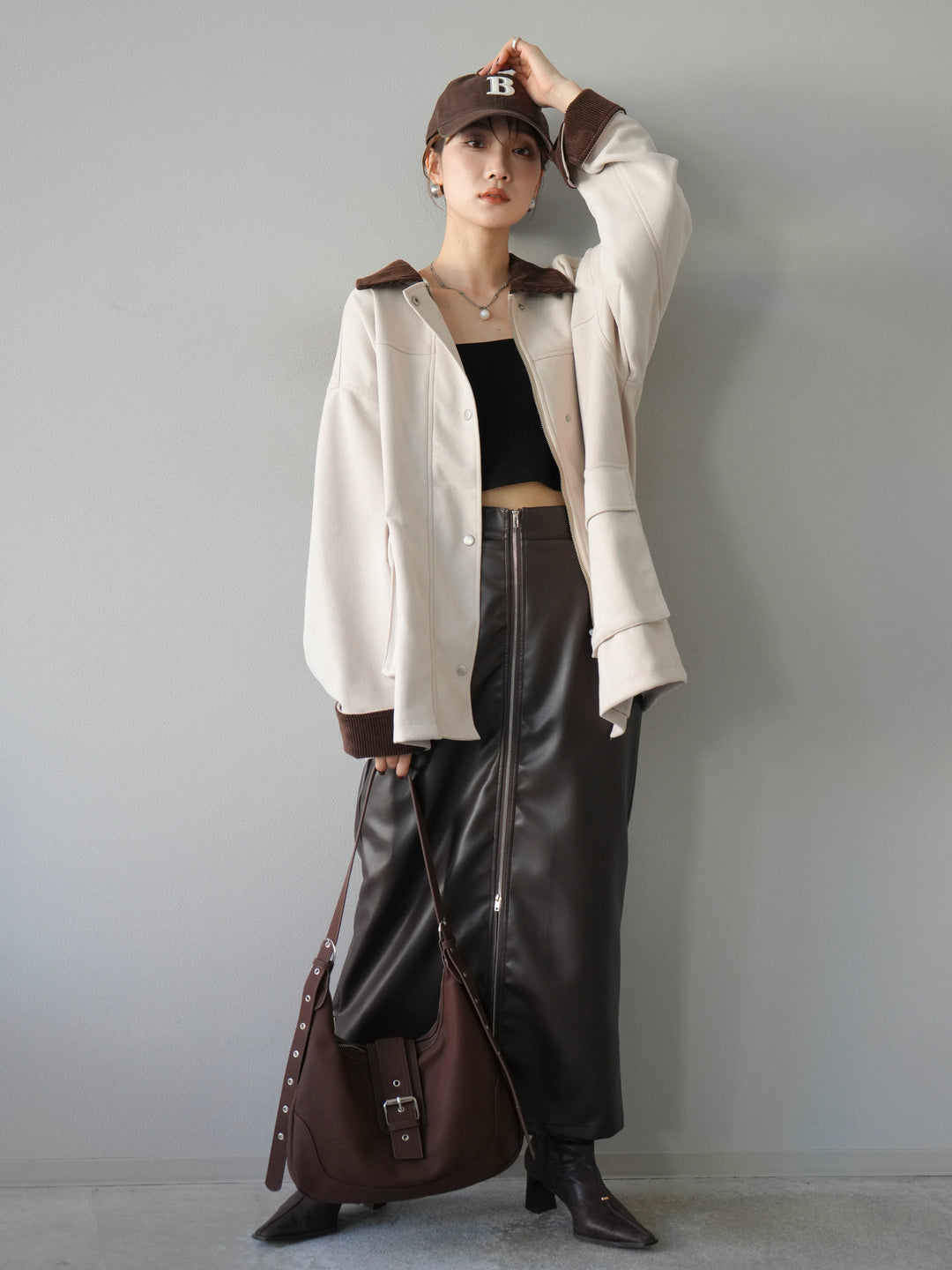 [予約]コーデュロイ襟スウェードミドルジャケット /エクリュ