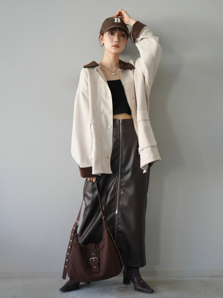 [予約]コーデュロイ襟スウェードミドルジャケット /エクリュ