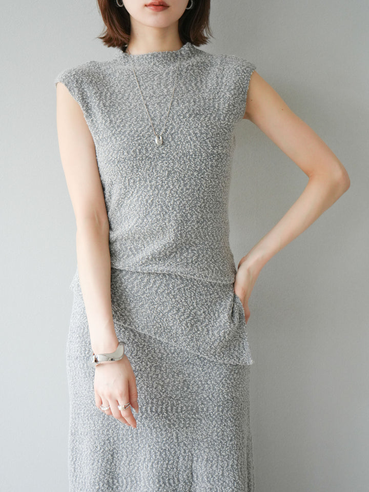 [套裝] 珠地佈針織無袖上衣 + 珠地佈針織I字裙 (2套)