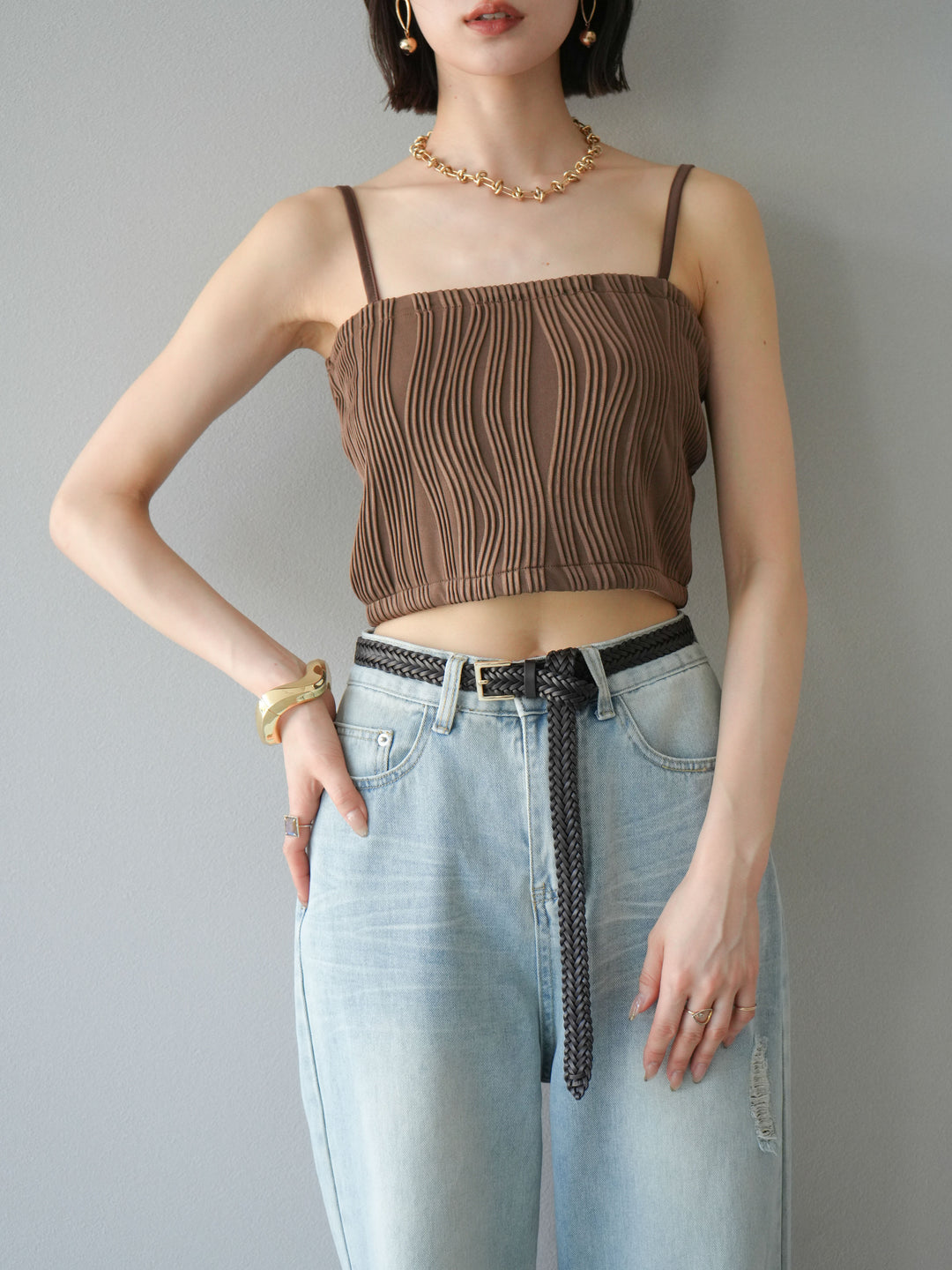 [SET]ウェーブパイピングカップ付ベアキャミソール+ウェーブパイピングカップ付ベアキャミソール(2set)