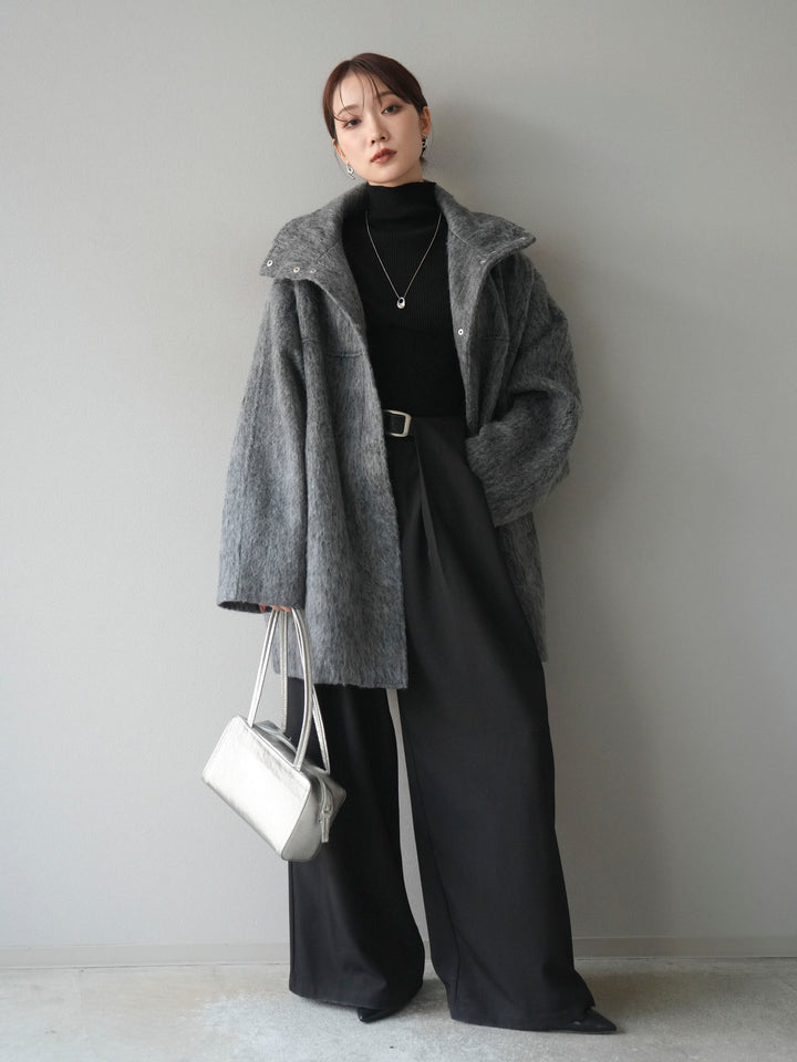 [予約]スタンドカラーシャギーコート/charcoal
