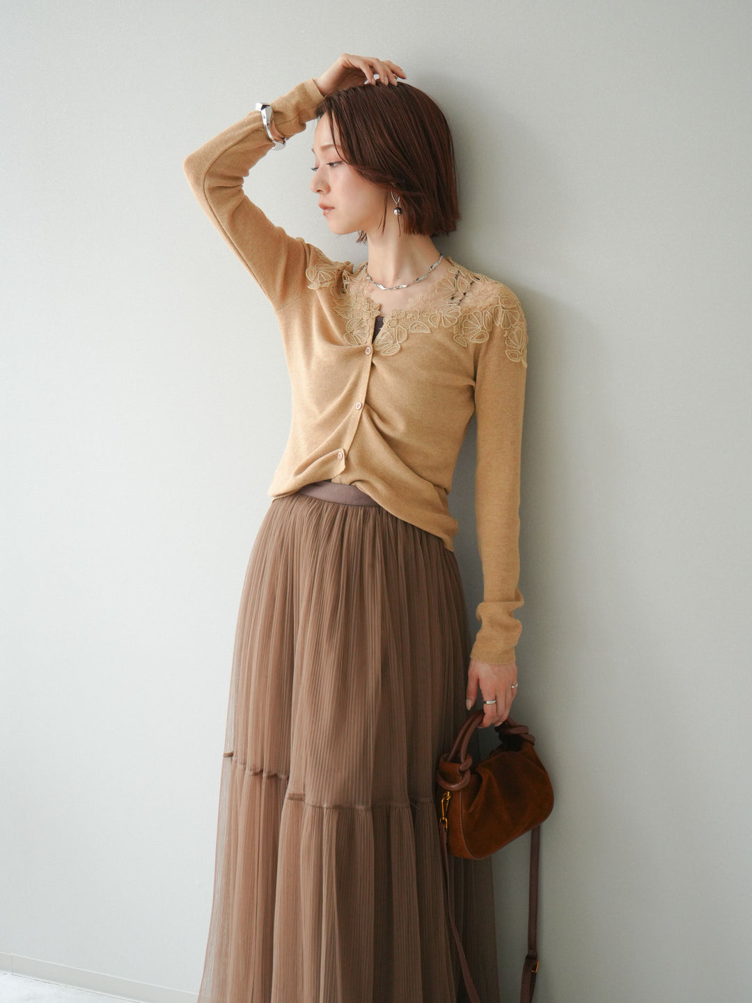 [SET]ショルダーレースニットカーディガン+ショルダーレースニットカーディガン(2set)