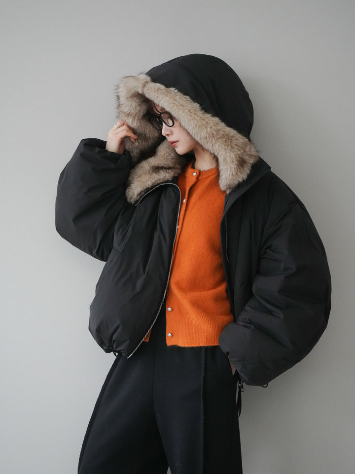 [予約]フードファーショートダウンコート/black
