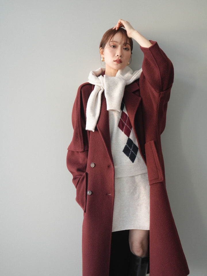 [20%オフ]カシミヤ100%ダブルブレストロングコート/red