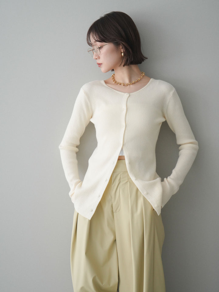 [予約]前後2WAYリブ編みクルーネックカーディガン/ivory