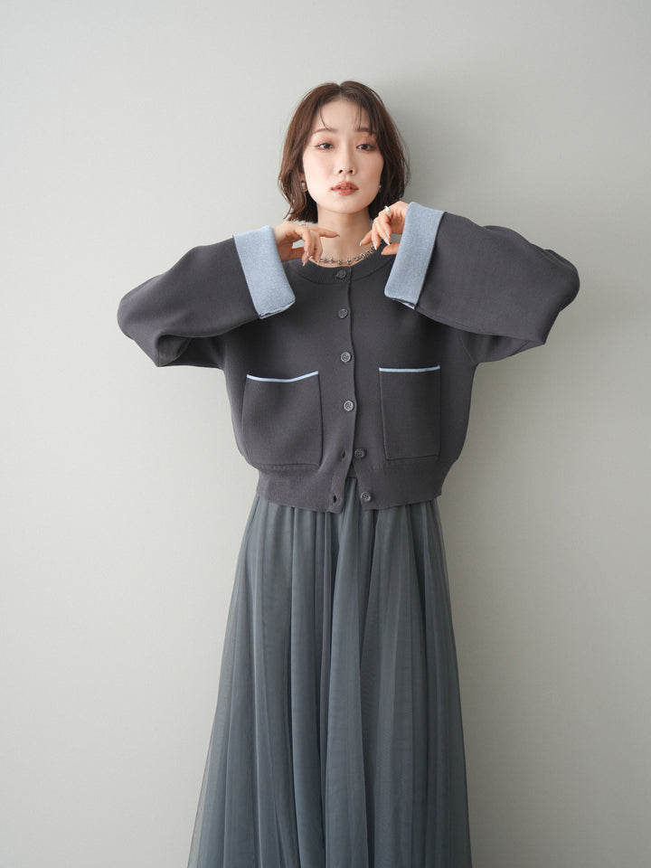 [SET]レーヨンポリダブルフェイスニットカーディガン+チュールボリュームスカート(2set)