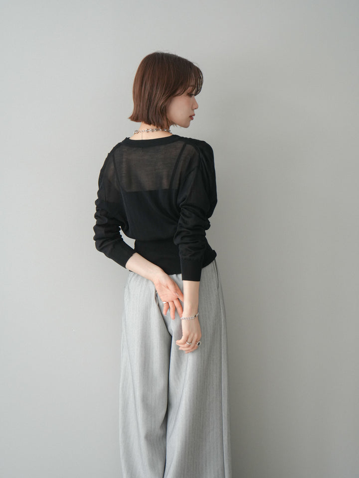[予約]サイドギャザーVネックニットプルオーバー/black