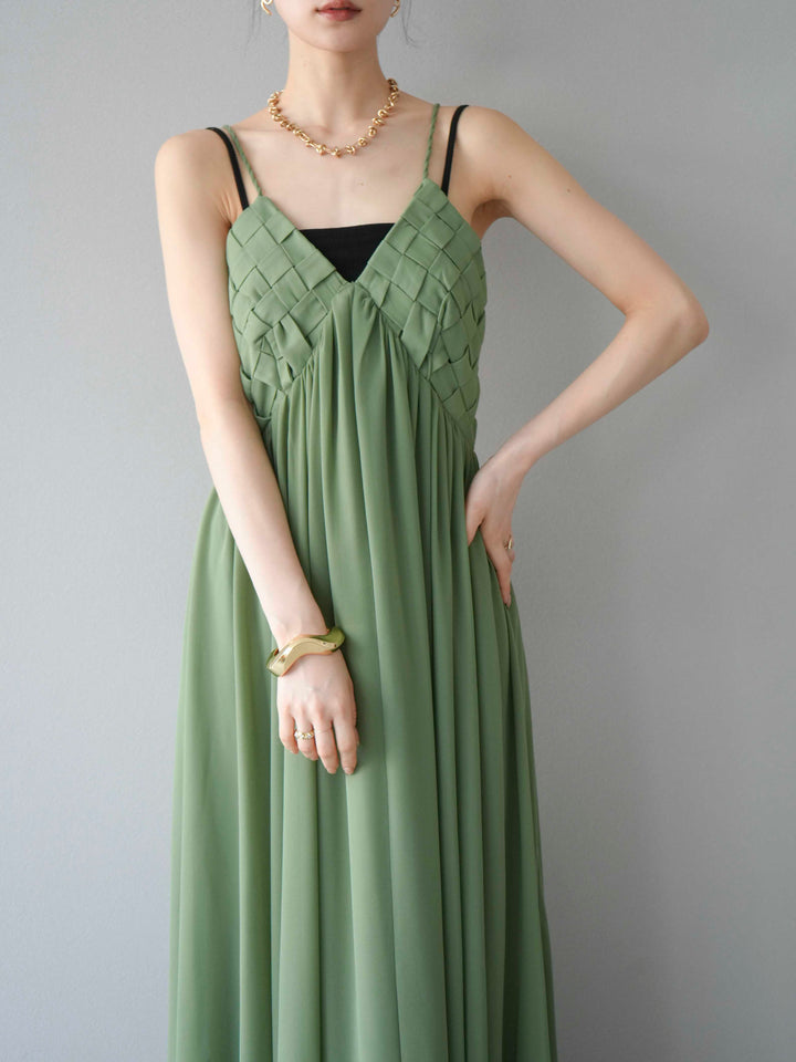 [予約]編み込みデザインシフォンワンピース/グリーン