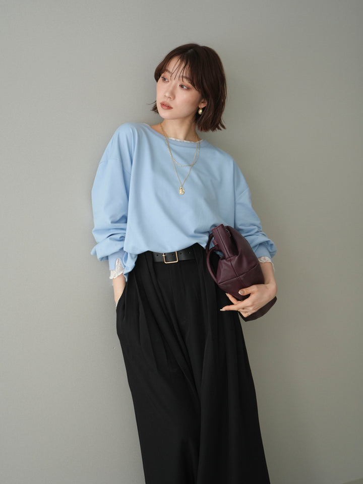 [予約]袖レースカットバルーンプルオーバー/sax