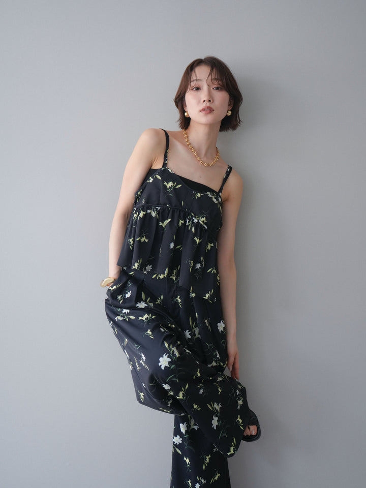 [SET]フラワープリントキャミソール+フラワープリントタックパンツ(2set)