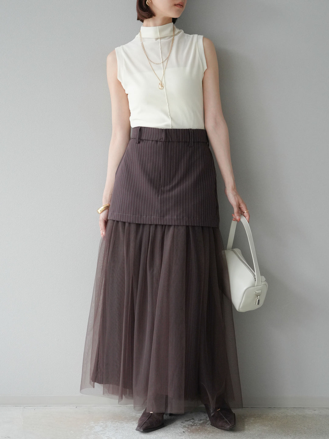 [予約]シアーベロアプチネックノースリーブトップス/アイボリー