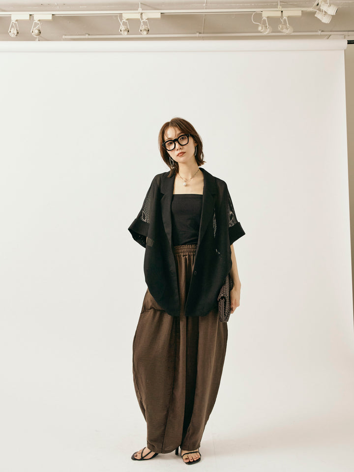 [予約]リネンライクベイカーバルーンパンツ/ブラウン