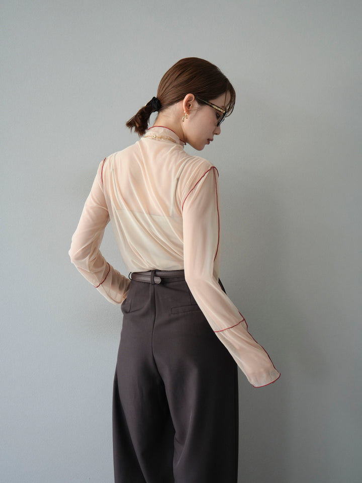 [予約]シアーパイピングカットソー/グレージュ×レッド