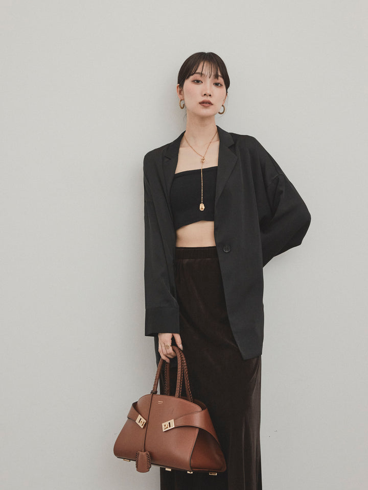 [SET] 霧面緞面外套 + 天鵝絨半身裙 (2set)