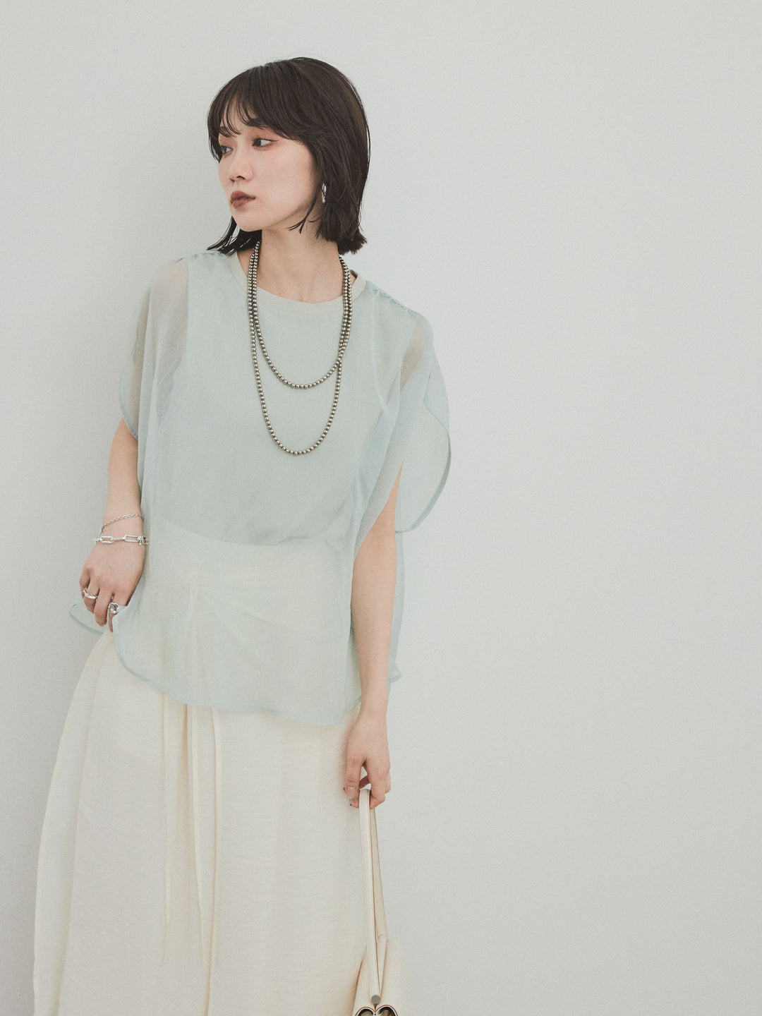 [予約]コンパクトスムースシアーレイヤードトップス/ミント