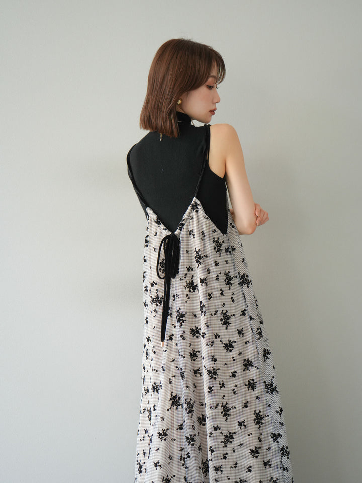 [予約]フロッキーチュールレイヤードベロアキャミワンピース/ベージュ