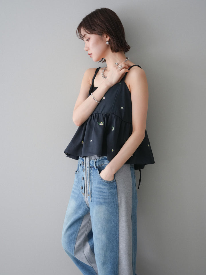 [予約]フラワー刺繍ビスチェ/navy