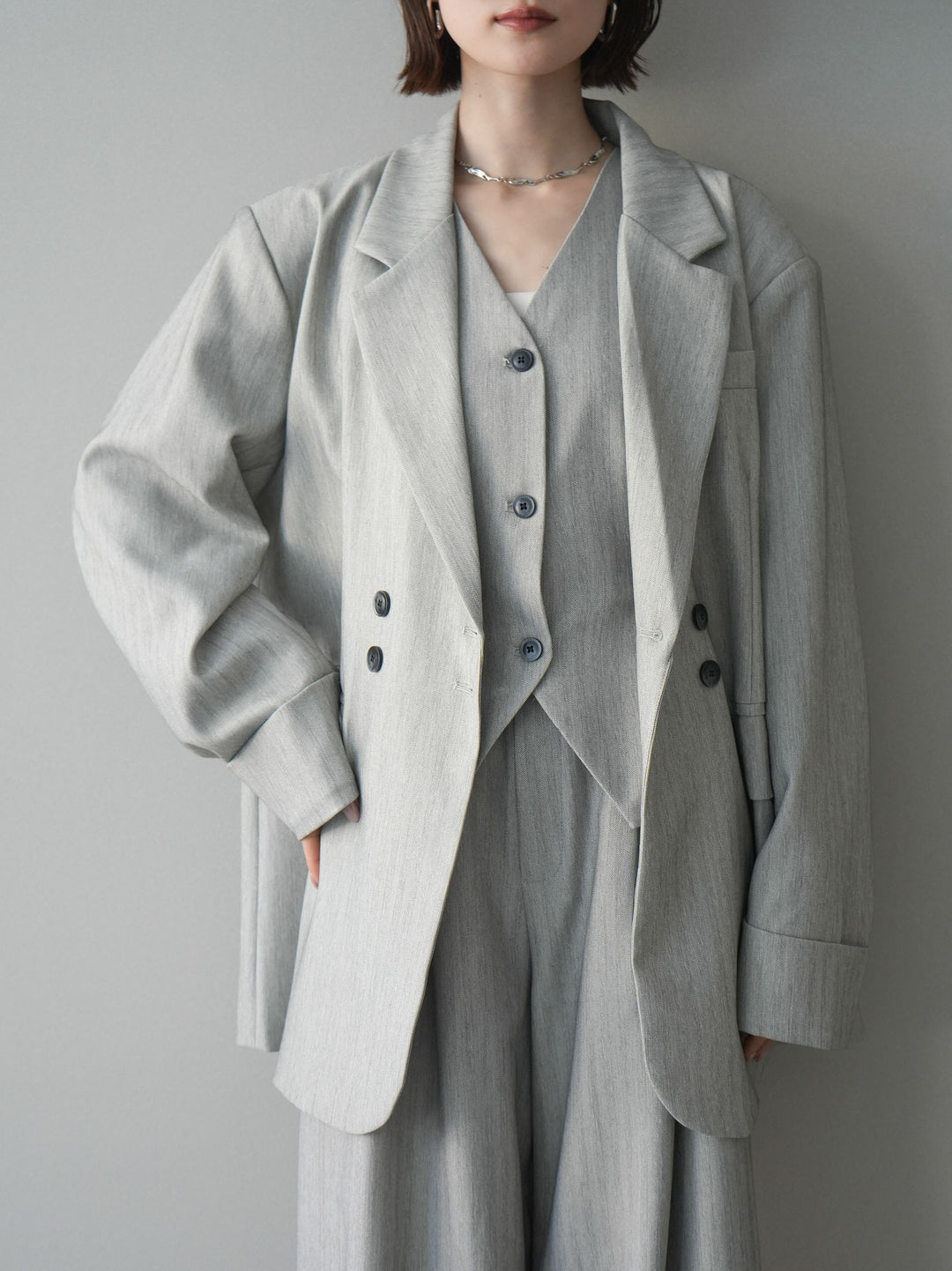 [予約]ダブルボタンヘリンボーンジャケット/lightgray