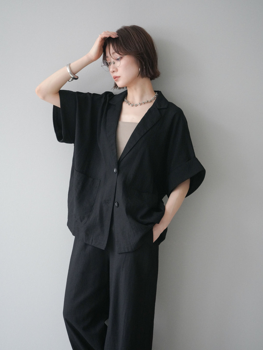 [SET]ハーフスリーブオーバージャケット+リラックスワイドパンツ(2set)