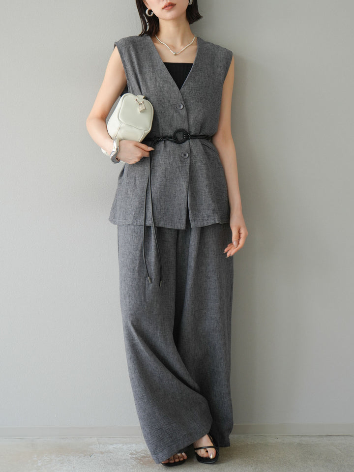 [SET]ベルト付リネンタッチベスト＆ワイドパンツSET UP(2set)