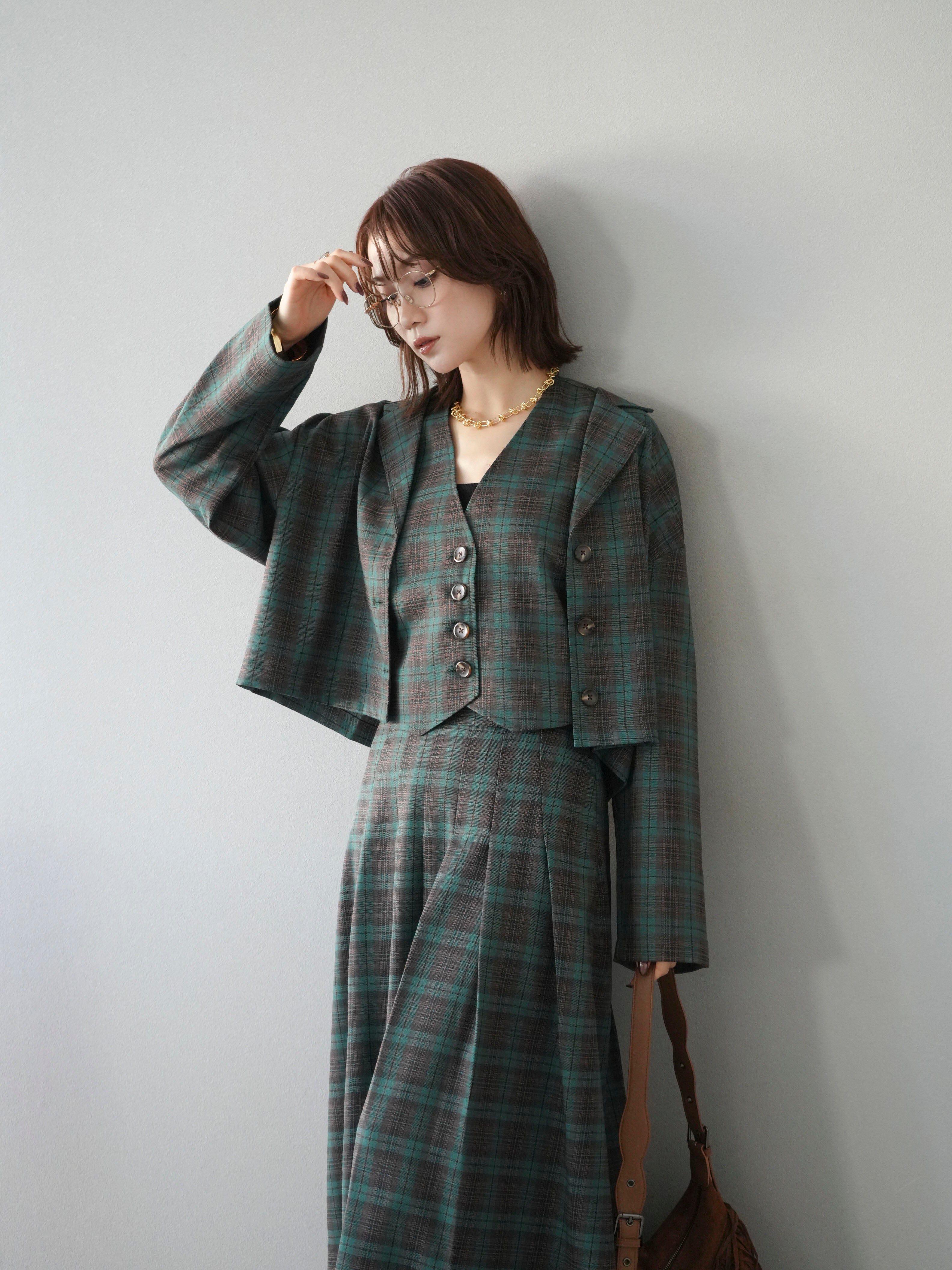 予約]チェック柄ショートジャケット/グリーン – Lumier