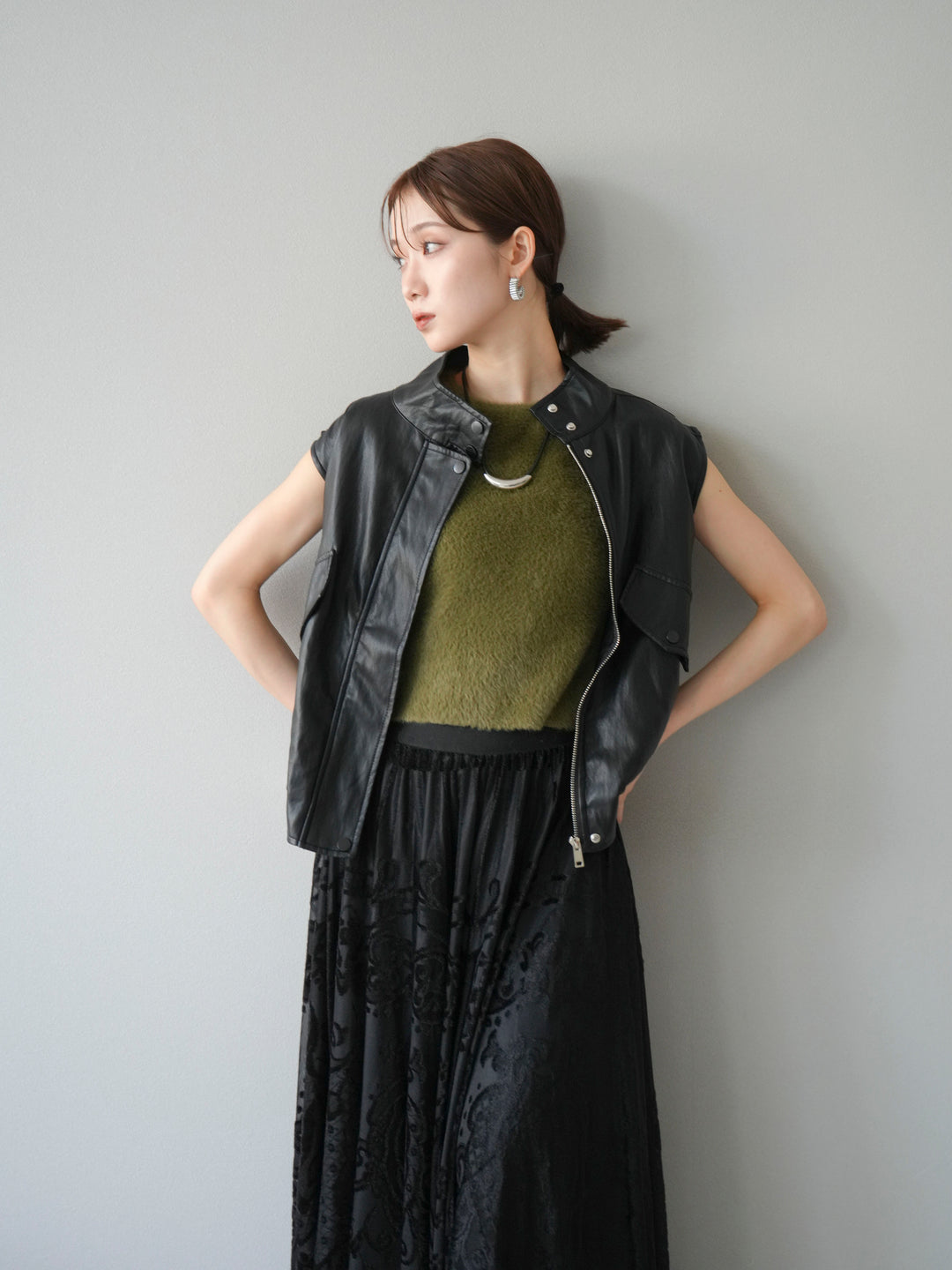 [予約]シャギーニットタンクトップ/カーキ