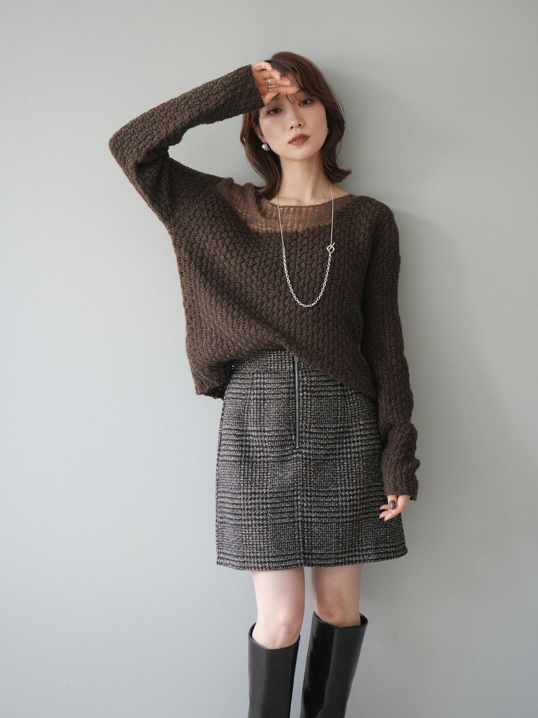 [予約]ダメージデザインニットプルオーバー/brown