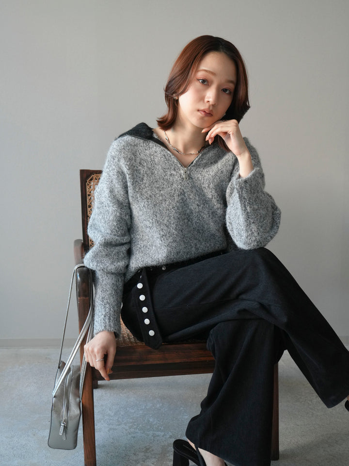 [予約]バイカラージップニットプルオーバー/gray