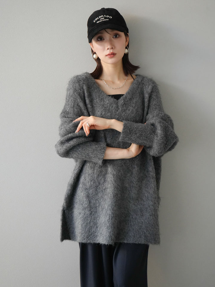 [予約]Vネックオーバーモヘアニットプルオーバー/チャコール
