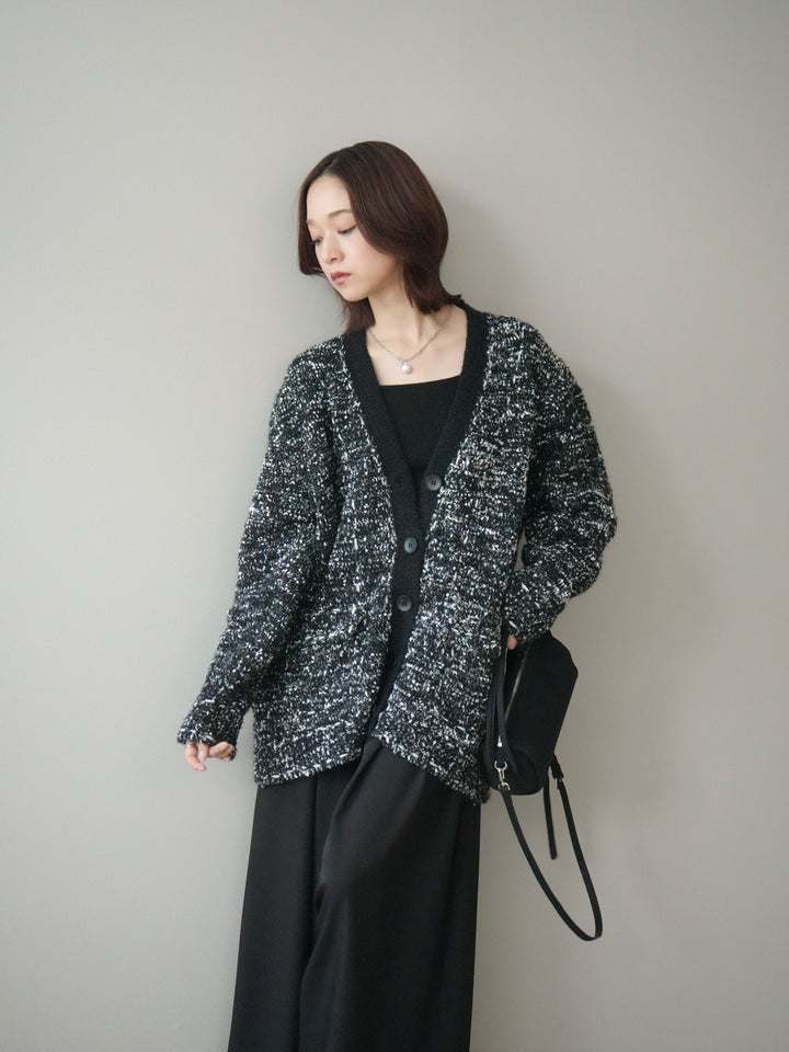 [SET]モールネップニットカーディガン+テープベルトタックバギーパンツ(2set)