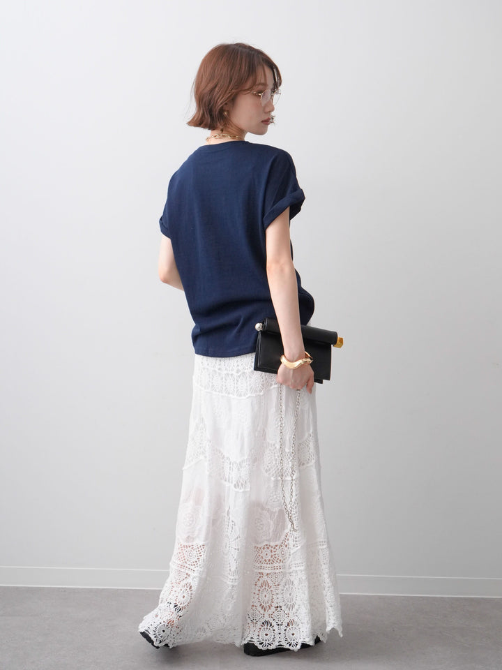 [SET]ドッグエンブロイダリーTEE+クロシェマキシスカート(2set)