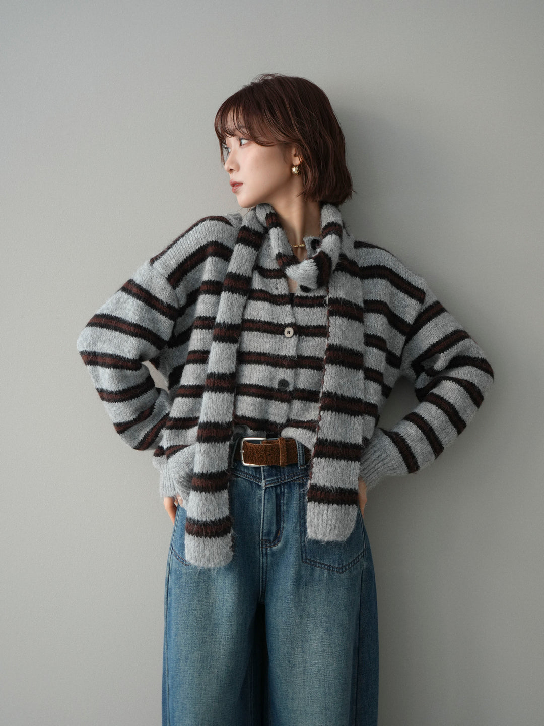 [SET]ボウタイ付きボーダーニットプルオーバー+ボウタイ付きボーダーニットプルオーバー(2set)