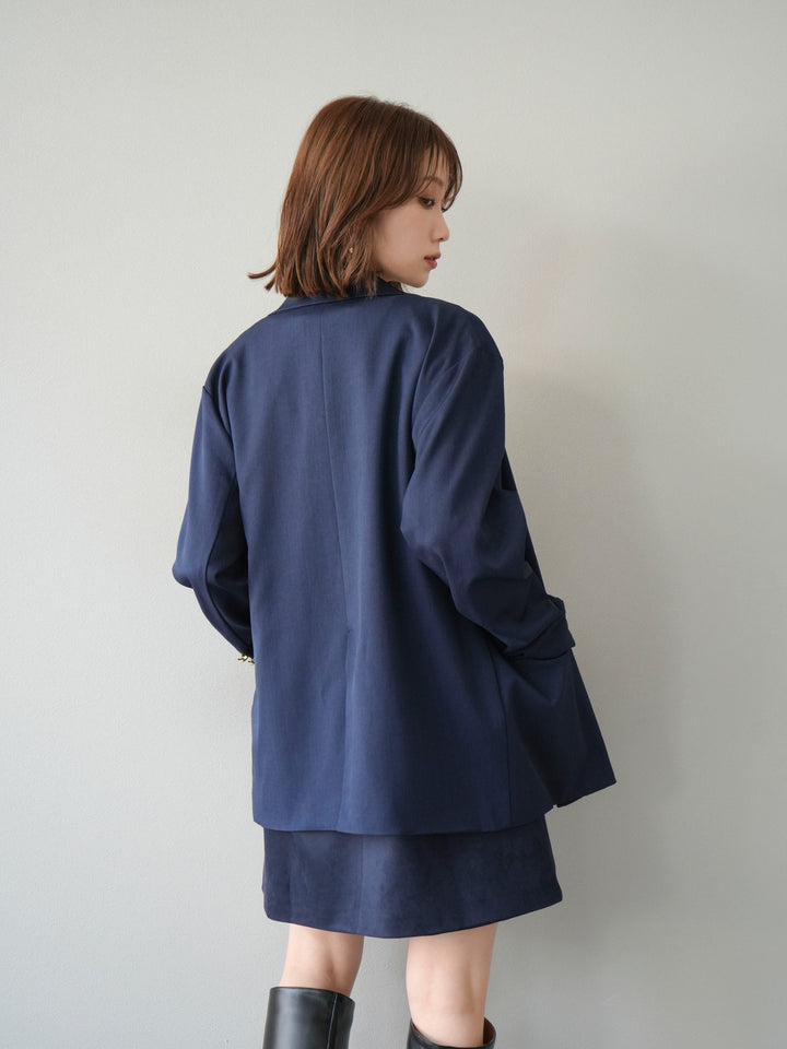 [SET]ゴールドボタンツイルダブルテーラードジャケット+ショルダーポーチ付スウェードミニワンピース(2set)