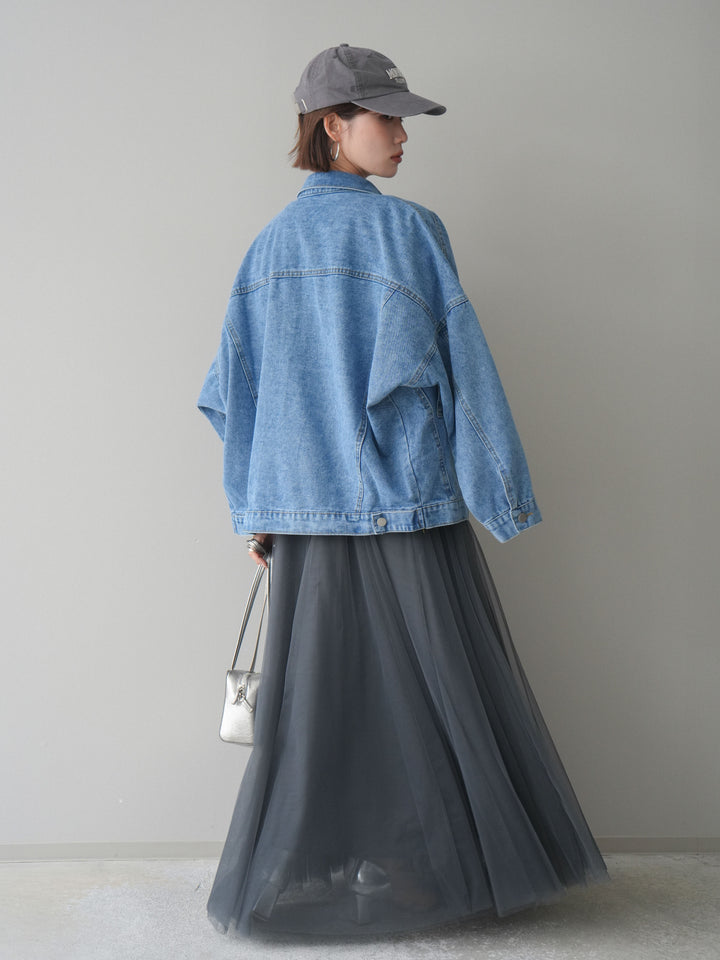 [SET]ルーズシルエットデニムジャケット+チュールボリュームスカート(2set)