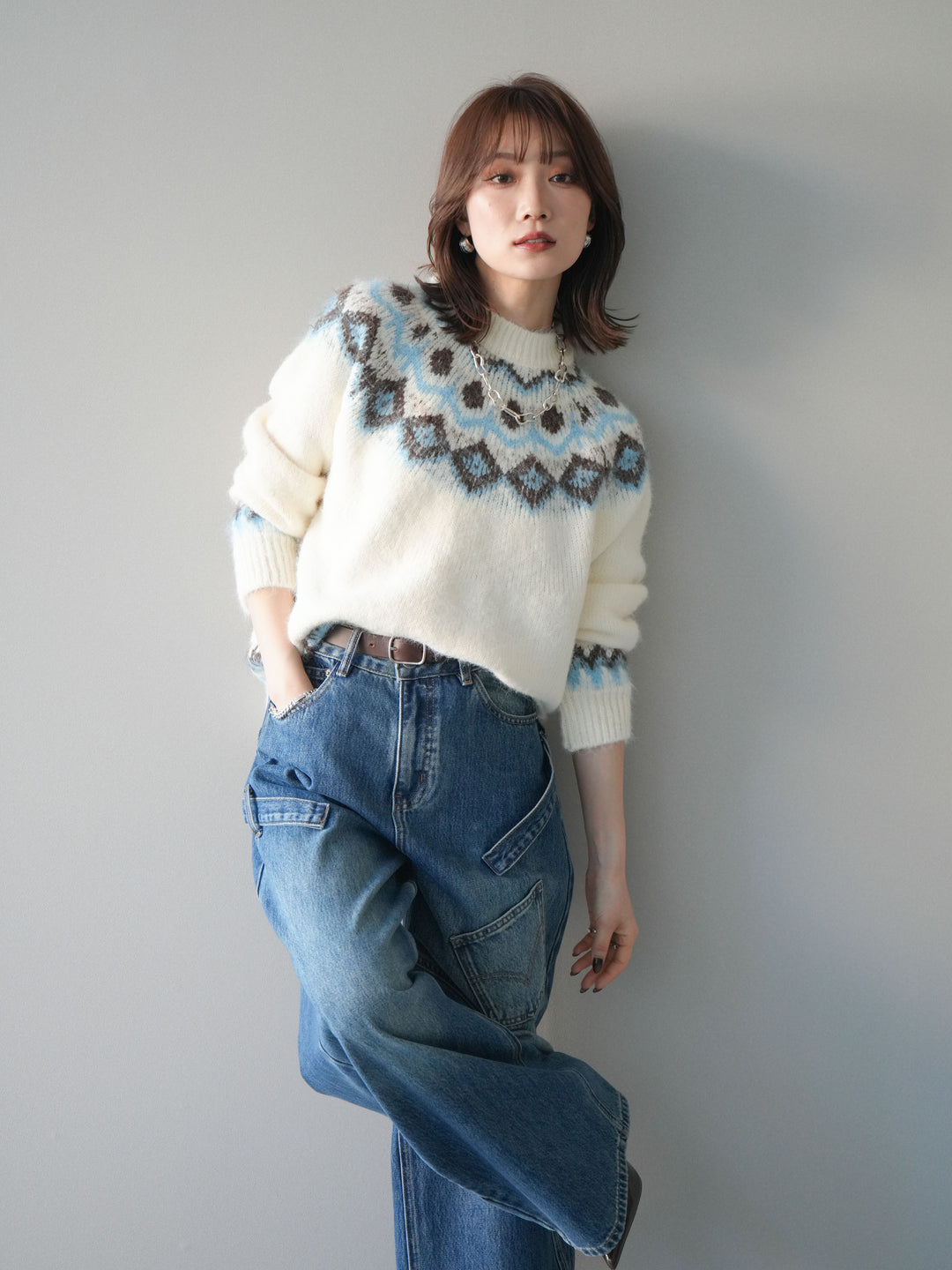 [予約]ソフトタッチ求心柄ニットプルオーバー/white