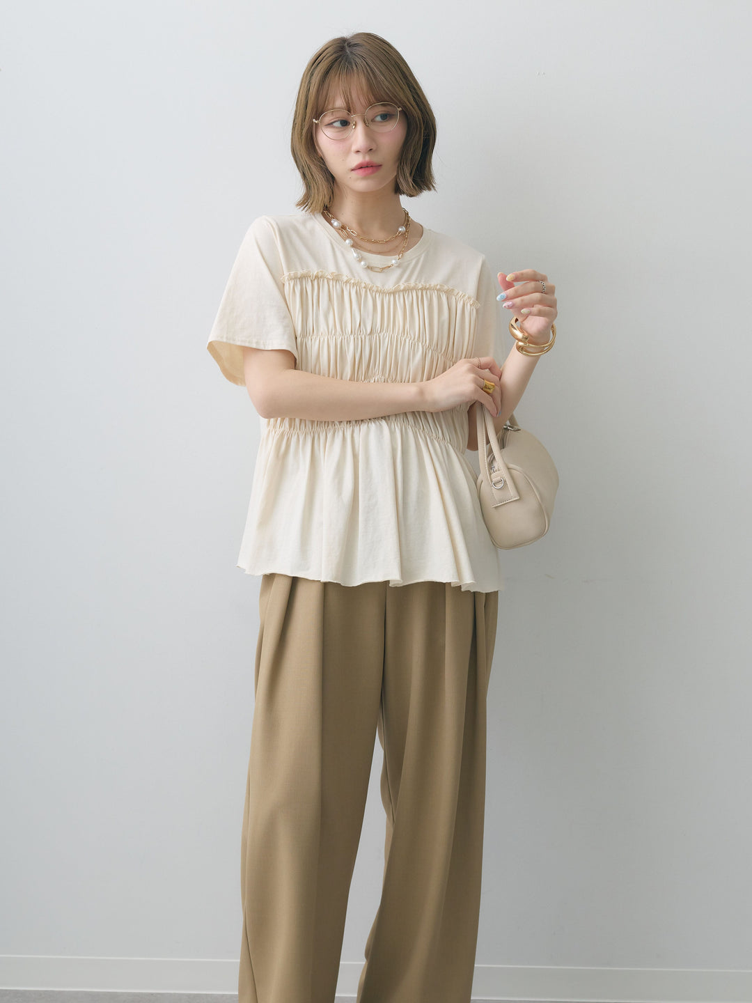 [SET]クールタッチシャーリングTEE+クレープデシンタックワイドパンツ(2set)