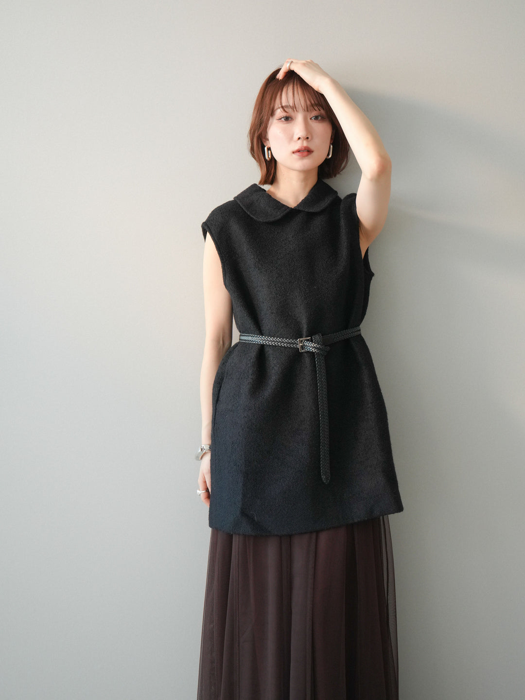 [SET]襟付きブークレミニワンピース+選べるアクセセット(2set)