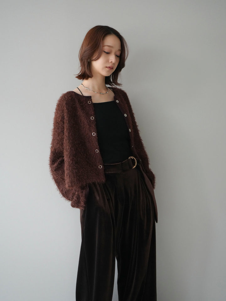 [予約]バイカラー2WAYシャギーニットカーディガン/brown