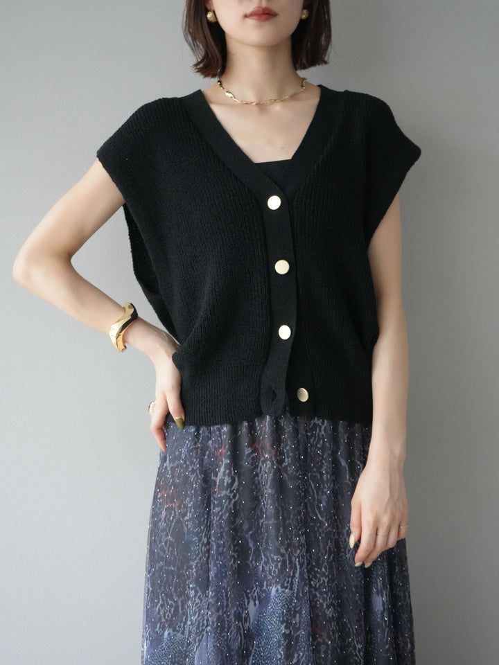 [予約]ゴールドボタンVネックニットカーディガン/ブラック