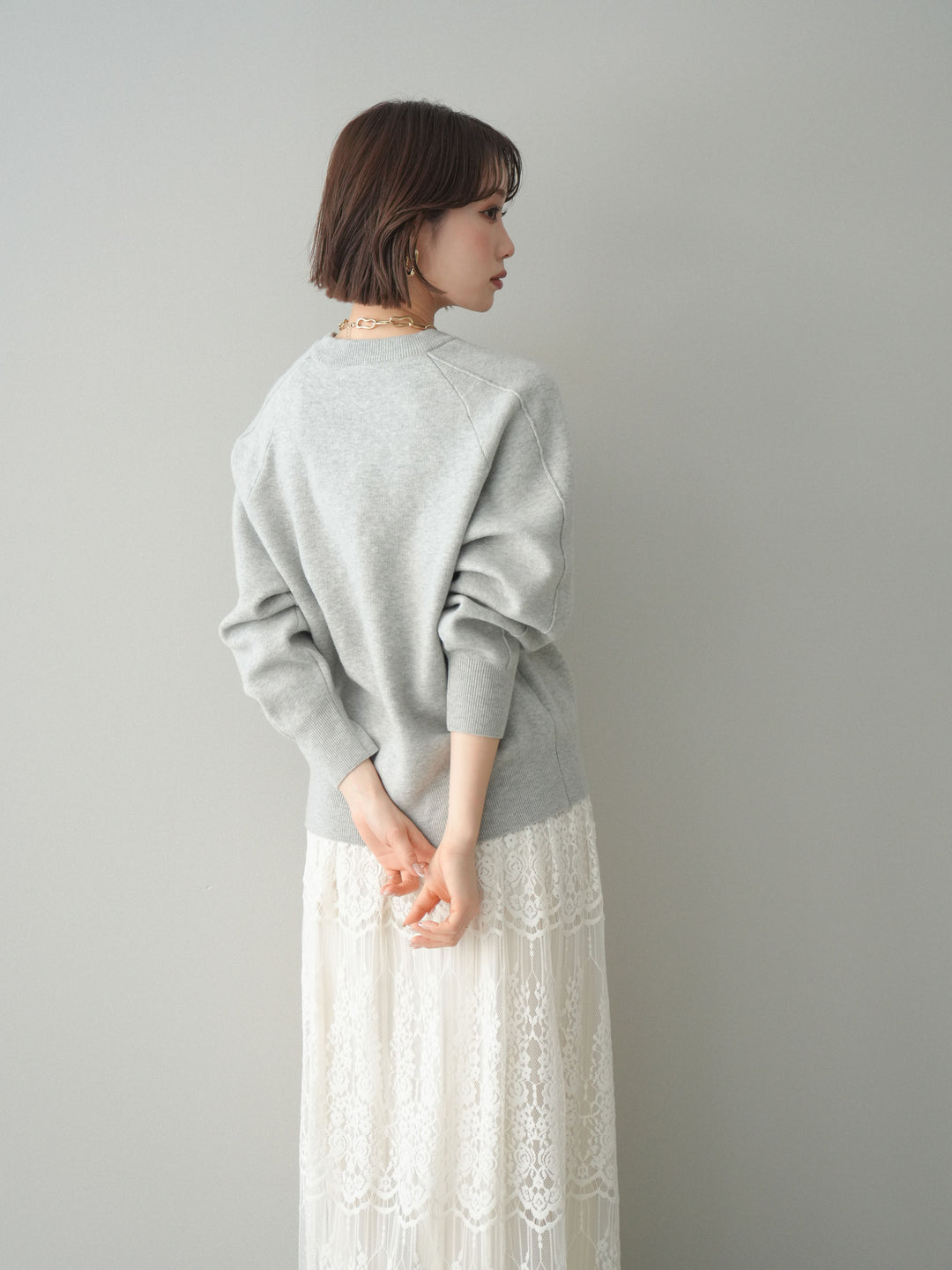 [予約]半ラバープリントロゴスウェットライクニットプルオーバー/mokugray