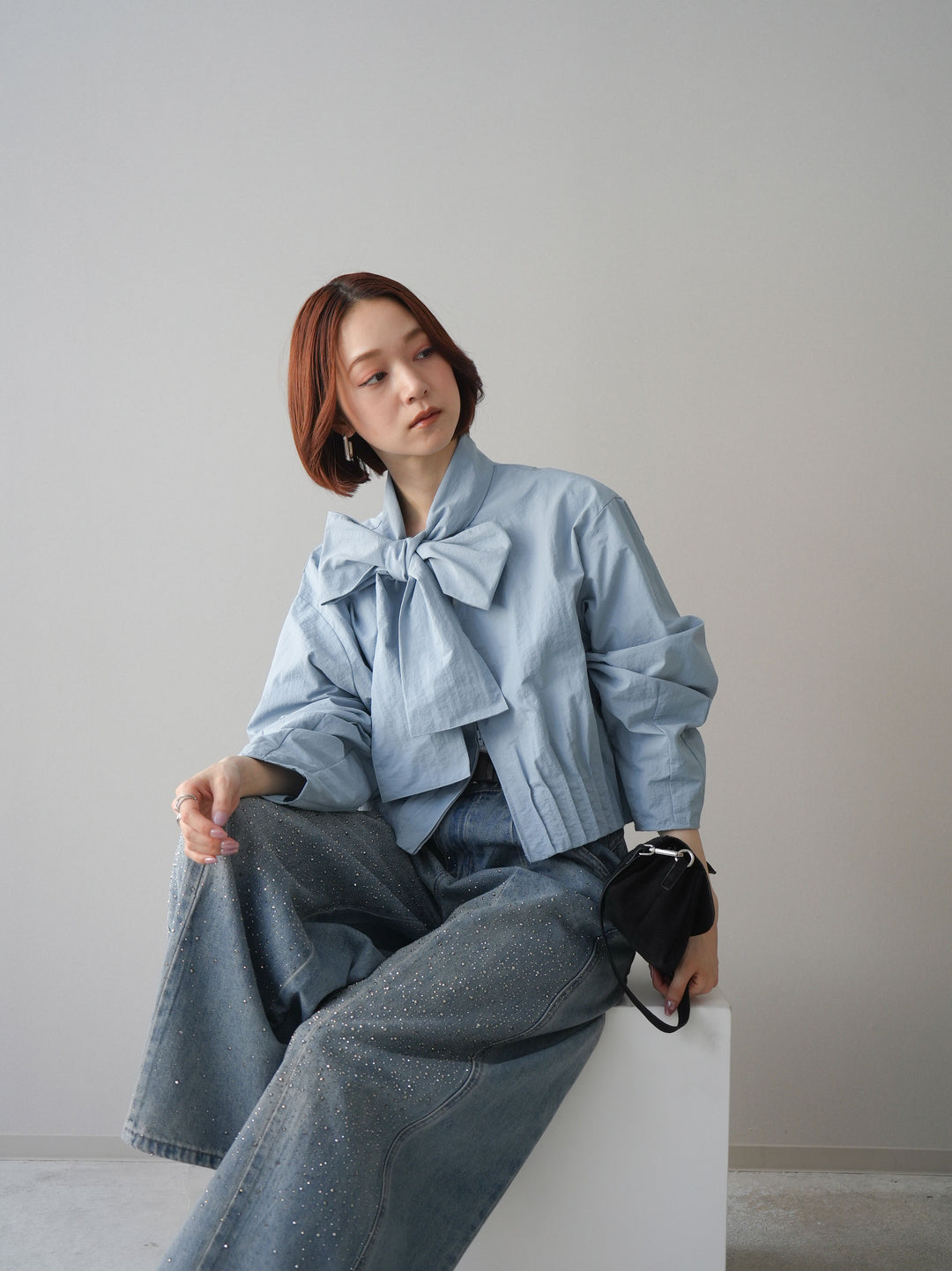 [SET]ボウタイ裾プリーツライトジャケット+選べるアクセセット(2set)