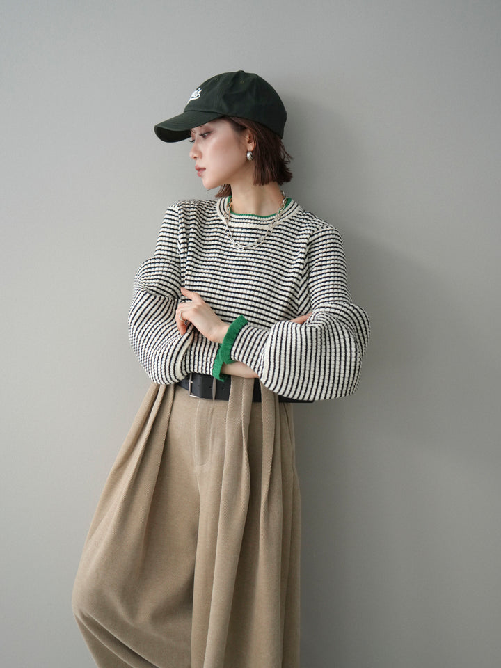 [SET]ラメ異素材ボーダーリブニットプルオーバー+ラメ異素材ボーダーリブニットプルオーバー(2set)