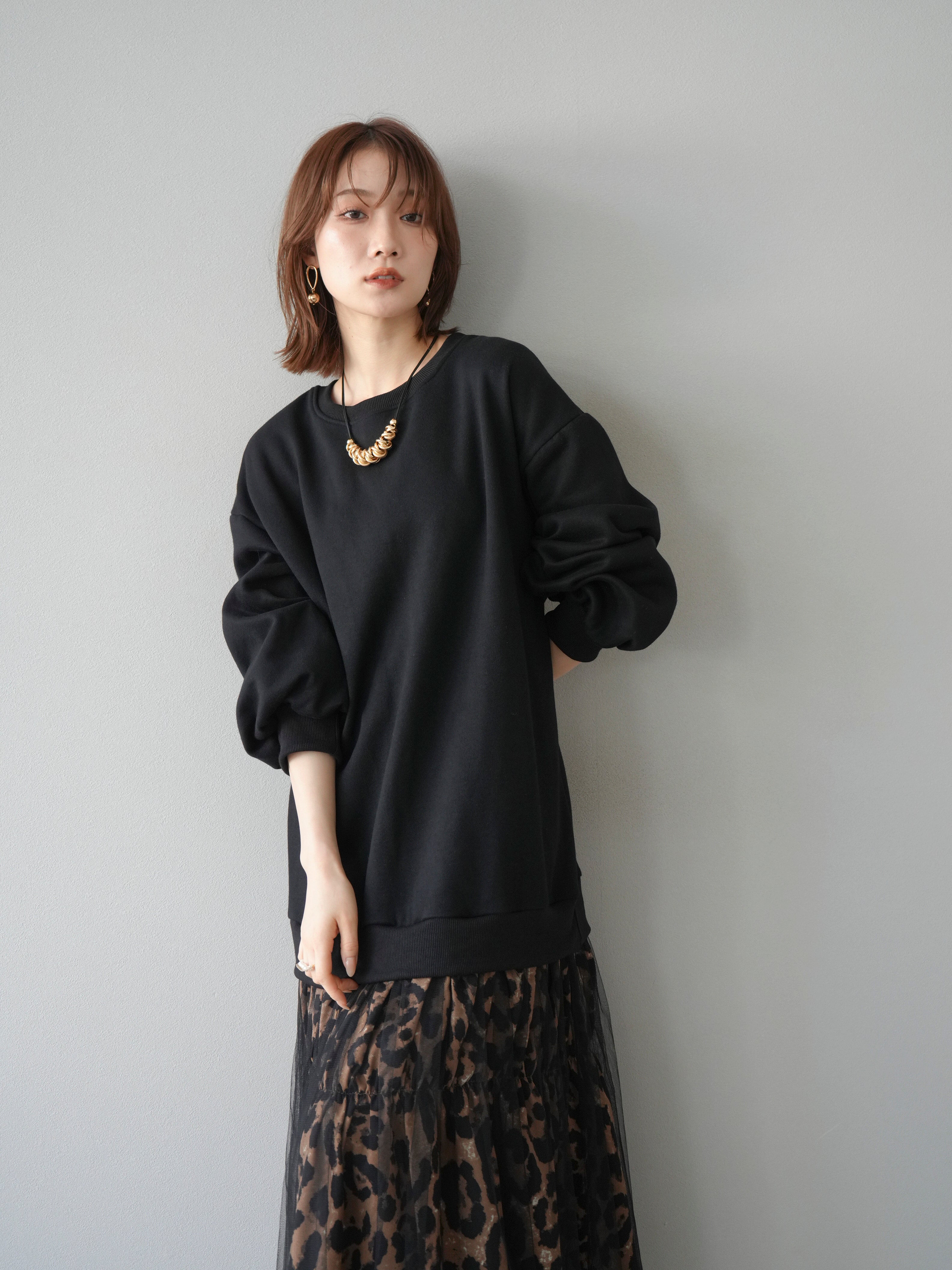 予約]スウェットドッキングアニマル柄レイヤードワンピース/ブラック