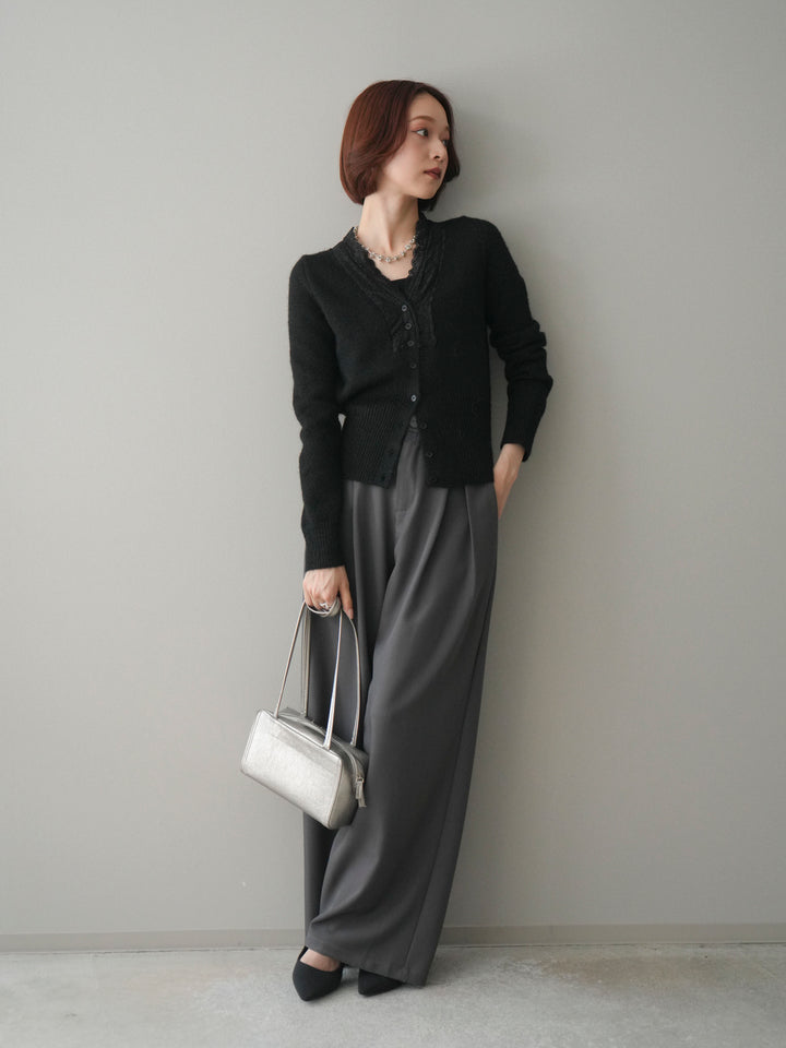 [予約]ウエストレースタックワイドパンツ/gray