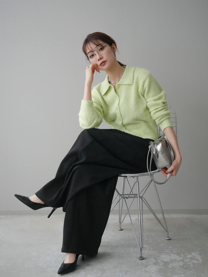 [予約]モヘア衿付きボタンプルオーバー/lime