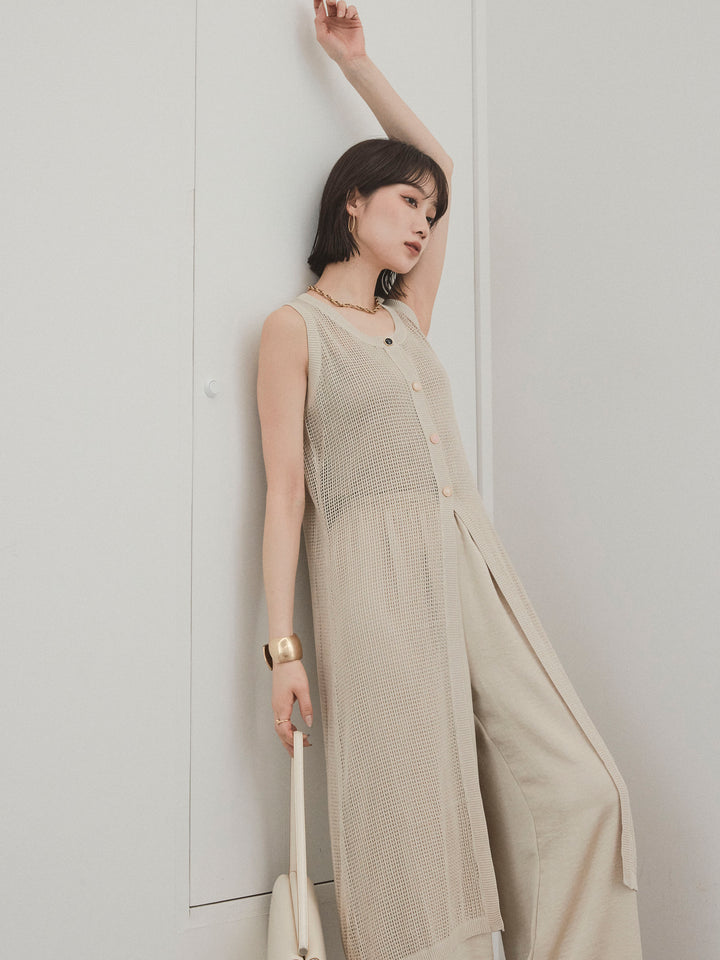 [SET]アソートボタンニットロングジレ+サテンイージーパンツ(2set)