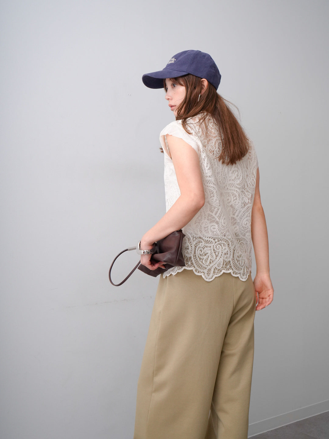 [SET]スカラップヘムレーストップス+リラックスドレープスウェットパンツ(2set)