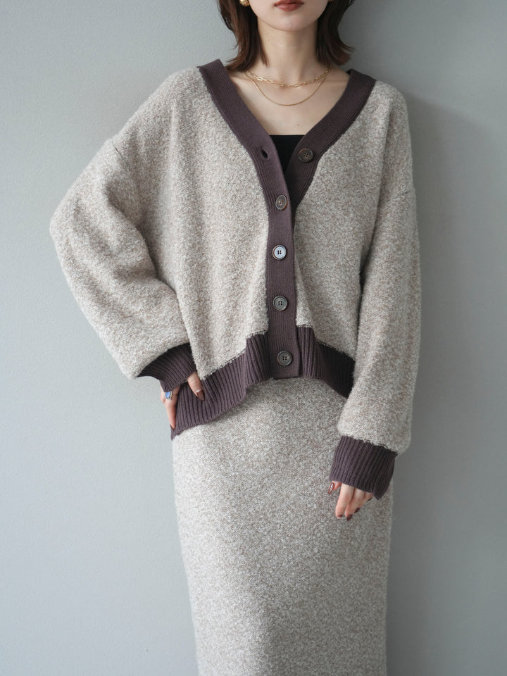 [予約]ブークレバイカラーニットカーディガン/beige